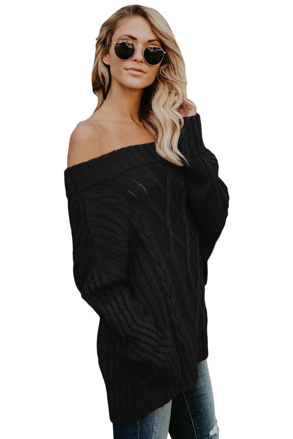 Women Sexy Off Shoulder Loose Pullover Sweater Long Sleeve Knit Top