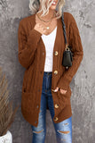 Womens Long Sleeve Cable Knit Long Cardigan Button Pocket Loose Outerwea