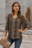Womens V Neck Print Bell Sleeve Blouse