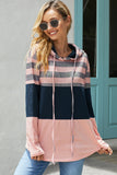 Women's Casual Color Block Pullover Hooded Sweatshirts Drawstring Hoodie