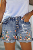 High Rise Button Fly Distressed Denim Shorts