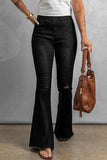 Butterfly Print Distressed Elastic High Waist Flare Jeans