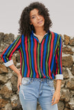 Womens Multicolor Striped Long Sleeve Shirt