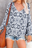 Vintage Print V Neck Blouse