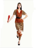 Costume de femme des cavernes à imprimé léopard d'Halloween Marron