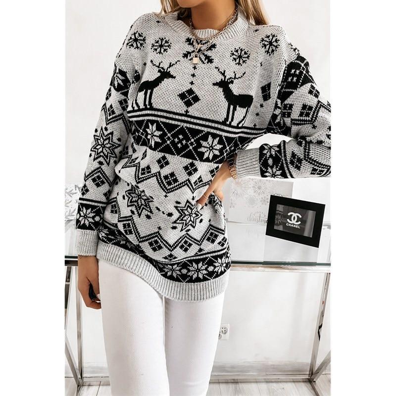 Women's Funny Christmas Elk Snowflake Sweaters Ugly Knitted Jumpers