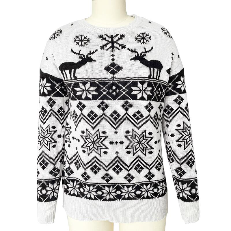 Women's Funny Christmas Elk Snowflake Sweaters Ugly Knitted Jumpers