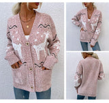 Women's Holiday Sweater Button Down Reindeer Cardigan