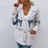 Women's Holiday Sweater Button Down Reindeer Cardigan