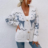 Women's Holiday Sweater Button Down Reindeer Cardigan