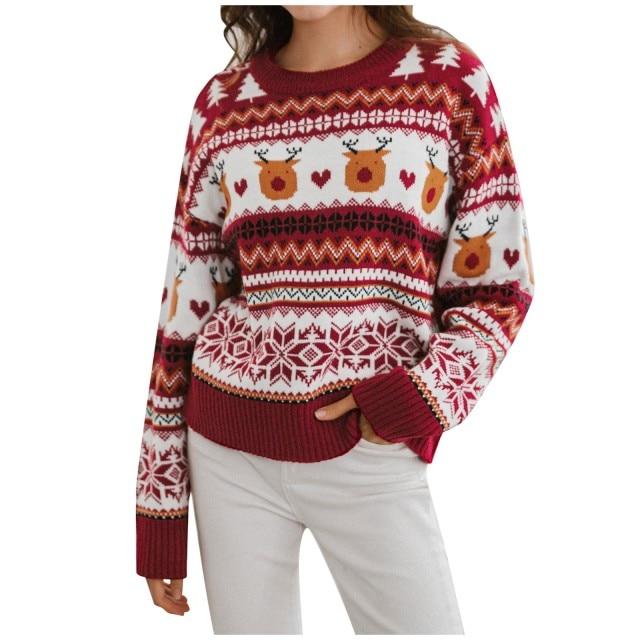 Women's Red Ugly Christmas Jumper Knit Short Sweaters