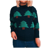 Womens High Neck Christmas Tree Print Sweater Knitted Tops