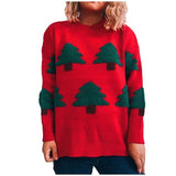 Womens High Neck Christmas Tree Print Sweater Knitted Tops