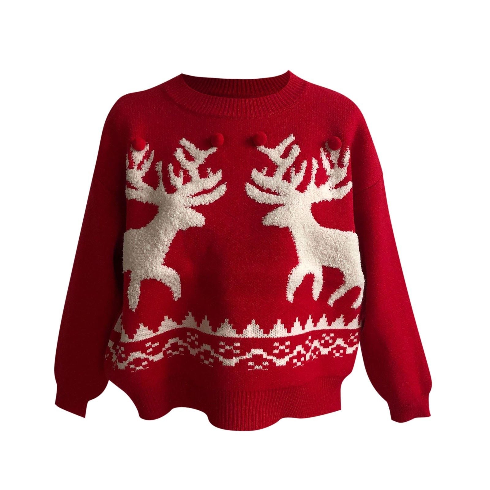 Pull Ugly Christmas Pompom pour femme tricoté pour Noël