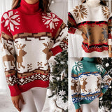 Women's Christmas Ladies Jumper Reindeer Turtleneck Sweaters